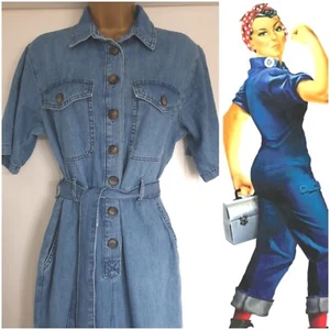 Vintage Style Rosie the Riviter Denim Boilersuit Factory Worker WW2 Size 10 12 - Picture 1 of 11