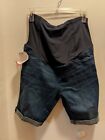 Isabel Maternity Blue Jean Shorts Size 4 With Cross Over Tummy Support NWT