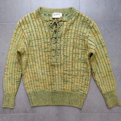 Vintage 50s Seaforth Heathered Wool Ribbed Knit Lace Up Sweater Womens Medium Foto 1 de 4