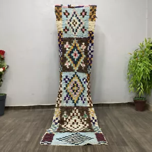 Narrow 3x8 Geometric Oriental Moroccan Hand-knotted Runner Rug Hallway Carpet - Picture 1 of 16