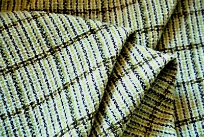 WOOL CASHMERE CHECK IVORY-OLIVE-BLUE TONES LUXURY SOFT FABRIC MADE IN ITALY A31 - Image 1 of 4