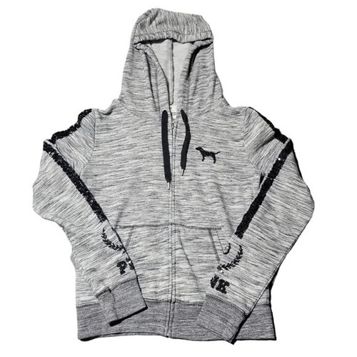 UNDERCOVER Maglione Victorias Secret zip con cappuccio piccole paillettes logo cane grigio casual lounge