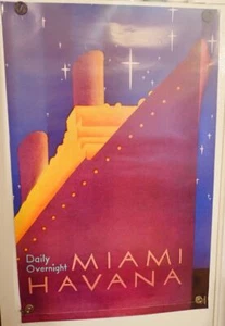 Original Vintage Travel Poster Miami USA to Havana CUBA Daily Overnight Poster - Picture 1 of 10