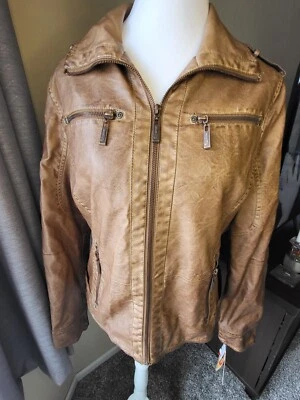 NWT JouJou Vegan Leather Jacket Size Large Brown  - Image 1 of 4