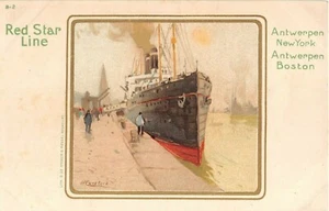 c.1905 sgd. H. Cassiers Red Star Line Ocean Liner at Dock post card #B2 - Picture 1 of 2