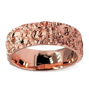 10K Rose Gold Moon Surface Ring, Gold Moon Crater Ring, 7mm Gold Wedding Band - Picture 1 of 8