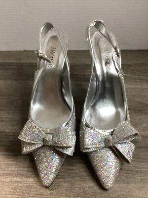 J.Renee Women’s Charise Silver Bling Stilettos With Bling Bow Sz 11 W - Image 1 of 4