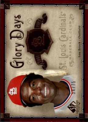 2005 Upper Deck SP Legendary Cuts Glory Days Gold #LB Lou Brock 34/75 Cardinals - Image 1 of 2