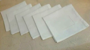 Brite White Text Lunch Napkins W Open Weave Corner 16" x 16" Fold Sewn Hem Set 6 - Picture 1 of 4