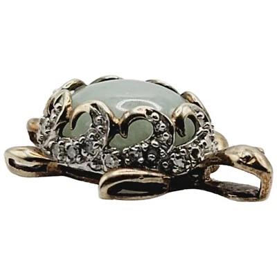 Collar Colgante Tortuga Vermeil Plata de Ley 925 Jadeíta Natural y Diamantes Foto 1 de 4