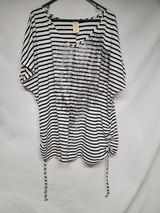 Faded Glory Black & White Stripe Blouse w/Paisley Print (Size 4X (26W-28W) - Picture 1 of 4
