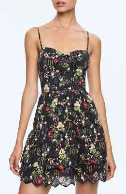 MINIVESTIDO ALICE & OLIVIA (10) BLUSH KISS NEGRO FLORAL ALGODÓN OJALES NUEVO CON ETIQUETAS PRECIO DE VENTA SUGERIDO POR EL FABRICANTE $395 Foto 1 de 4