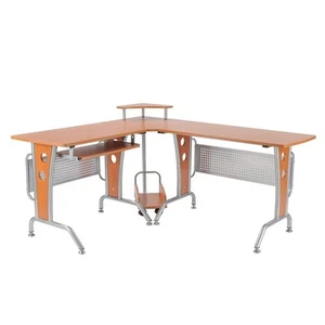 HOMCOM L Shaped Corner Computer Office Desk Workstation with Elevated Shelf Roll - Picture 1 of 9