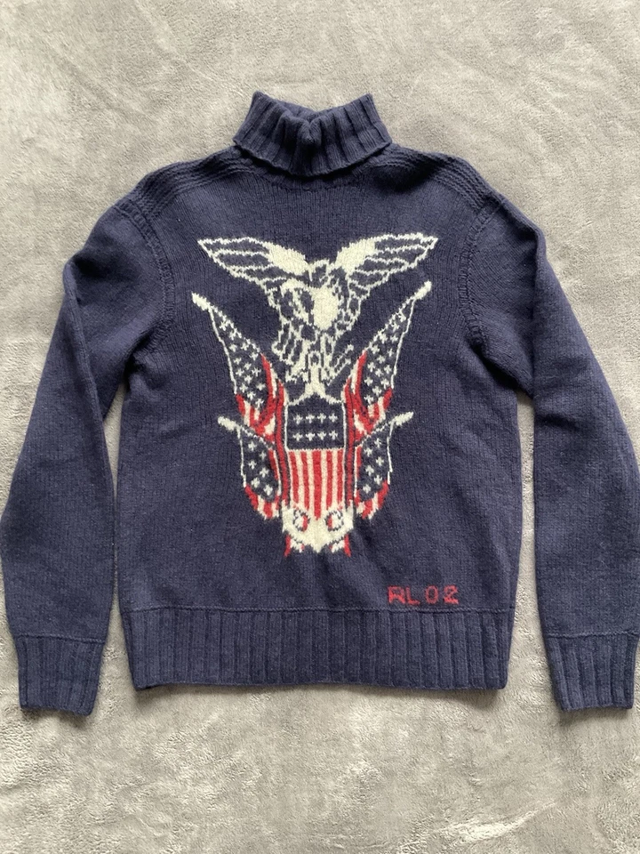 Polo Ralph Lauren Eagle шерстяная смесь вязаный свитер RL 02 черепаха шеи темно-синий размер L - Изображение 1 из 4