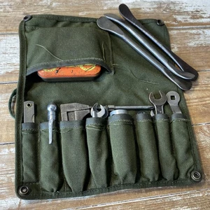 CLASSIC MOTORCYCLE TOOLKIT VINTAGE TOOLS IN CANVAS TOOL POUCH - Picture 1 of 9