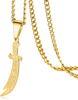 Schwert Halskette für Männer Frauen Zulfiqar Imam Ali Anhänger Islamisch Muslim Geschenke Gold - Bild 1 von 4