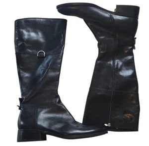 Etienne Aigner Eldidge Black Leather Riidng Boots 17" Tall Women's 10 M - Picture 1 of 11