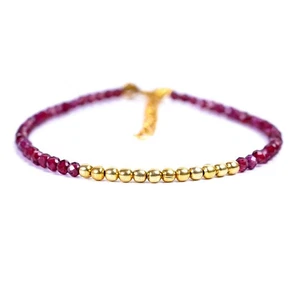 AA+ Garnet Beaded Bracelet: 2mm micro faceted Tiny Beads, Silver Accents Gifts - Picture 1 of 5