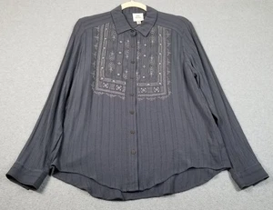KNOX ROSE Button Up Shirt Women’s Large L Gray Long Sleeve Embroidered Textured - Picture 1 of 11