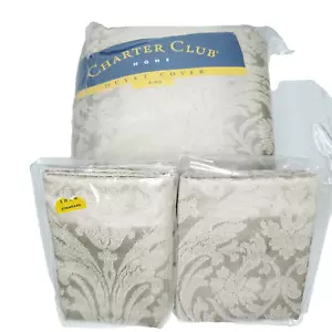 NEU Jacquard Damast König Bettdecke Bezug Shams hellbraun Satin Glanz Charter Club - Bild 1 von 4