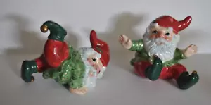 "Estatuilla de colección FITZ & FLOYD Navidad S/2 HOLIDAY ELF porcelana artesanal esmaltada 2,9" - Imagen 1 de 5