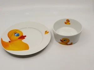 La Vie Germany Yellow Duckling Ducky Childs Plate And Bowl Germany  Duck & frog - Picture 1 of 8