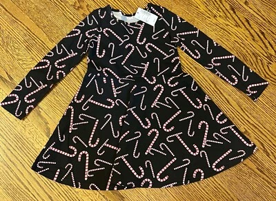 Vestido para niños pequeños The Children's Place negro con estampado de bastón de caramelo talla 3T nuevo con etiquetas Foto 1 de 4