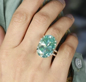 25 Ct Certified Treated Blue Diamond Solitaire Cocktail Ring,925 Sterling Silver - Picture 1 of 9