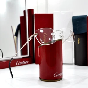 Cartier rimless sunglasses glasses small C decor Harmattan New silver Frame - Picture 1 of 10