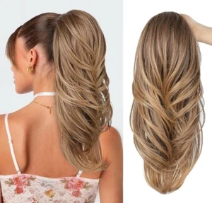 18" Brown / Blonde Wavy Ponytail Extension Multi Layered Clip in Hairpiece Sexy - Picture 1 of 4