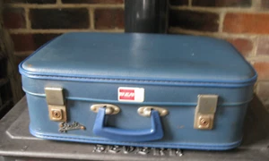 Vintage Blue SPARTAN Suitcase Travel Luggage 60s Prop Storage Carrier Hard Case - Picture 1 of 17