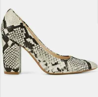 Nine West ALISA 9M Almond Toe Reptile Snake Chunky Heel 4" Business Pumps - Image 1 of 3