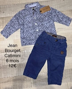 Jean Bourget Catimini 6 MOIS Garçon : Chemise Bleu Dog Et Pantalon Velours - Foto 1 di 1