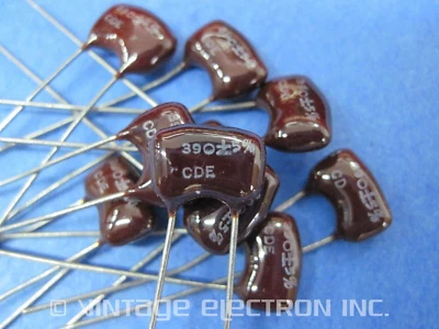 (10) CDE Cornell Dubilier Silver Mica Dipped Radial Capacitors: 390pF 500V 5%