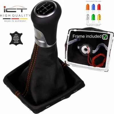 Cucitura arancione pelle ICT pomello cambio per Ford Focus MK2 II LED E24 - Immagine 1 di 4