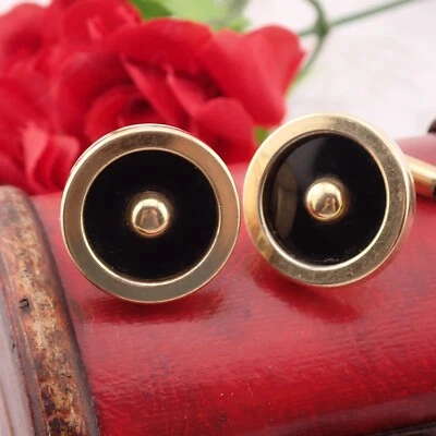 Vintage Krementz Gold Tone Circle Bullseye Shadowbox Cufflinks - Image 1 of 4