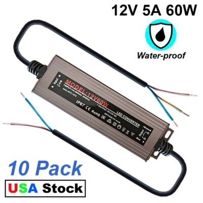 10Pack 12 Volt Power Supply 60W Transformer Max 5A Led Strip Light Power Adapter - Image 1 of 4