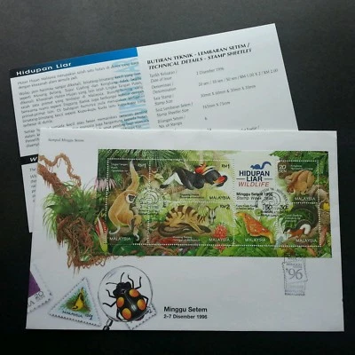 Vida silvestre 1996 Malasia aves mono mariposa civeta insecto insecto (FDC) *doble PMK Foto 1 de 4