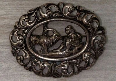 Antiguo broche de plata 830 joyería hombre noruego con cabra de montaña escandinava! Foto 1 de 4