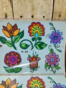 Vtg Decorcal Hand Painted Decal Psychedelic Flowers A-32 - Picture 1 of 5