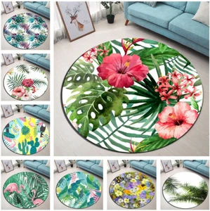 Tropical Palm Leaves Floral Cactus Round Floor Mat Living Room Area Rugs Carpet - Picture 1 of 60