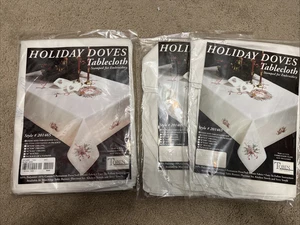 Tobin Christmas Stamped Embroidery Tablecloth 58x104 8 Napkins Kit Holiday Doves - Picture 1 of 24