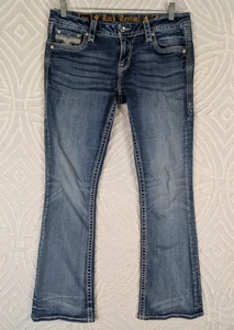 Rock Revival Haine Jeans Womens Size 31 Easy Boot Blue Embroidered Bling 34x31 - Picture 1 of 24