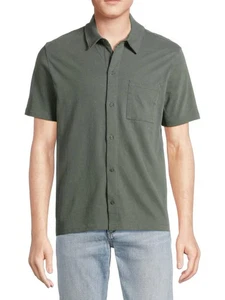 VINCE Shirt Mens XL Petrol Green Button Up Short Sleeve Suede Cotton Jersey $165 - Picture 1 of 9