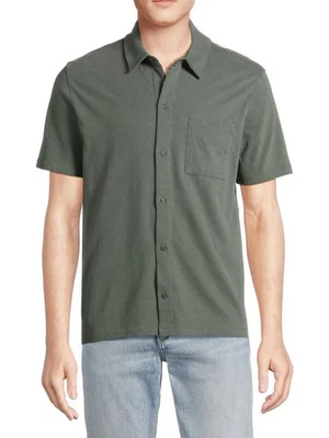 VINCE Shirt Mens XL Petrol Green Button Up Short Sleeve Suede Cotton Jersey $165 - Image 1 of 4