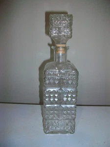 Vintage Diamantschliff Glas Quadrat Schnaps Whisky Dekanter mit Stopfen LEER -11" - Bild 1 von 11