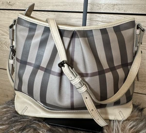 Burberry Smoked Check Trench Canvas Coated PVC Hartham Crossbody hobo Bag Beige - Picture 1 of 23