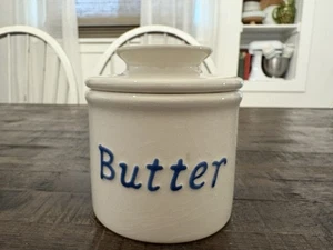 Butter Bell Crock White Blue Kitchen Home Decor - Picture 1 of 11