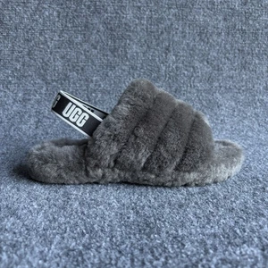 UGG Fluff Yeah Slide Charcoal Gray Sheepskin Slippers Sandals Women’s Size 4 - Picture 1 of 11