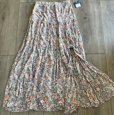 NWT Arizona Jean Co Women's XS Maxi Skirt Elastic Waist Floral Print Side Slit - Image 1 of 4